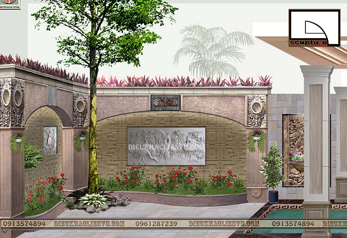 Cảnh quan s&acirc;n vườn đi&ecirc;u khắc Li&ecirc;n Vũ